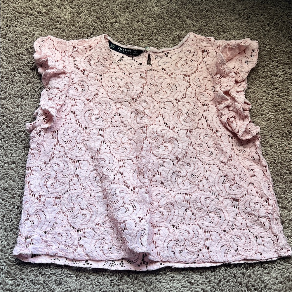 Zara Pink Flutter Sleeve Crop Blouse